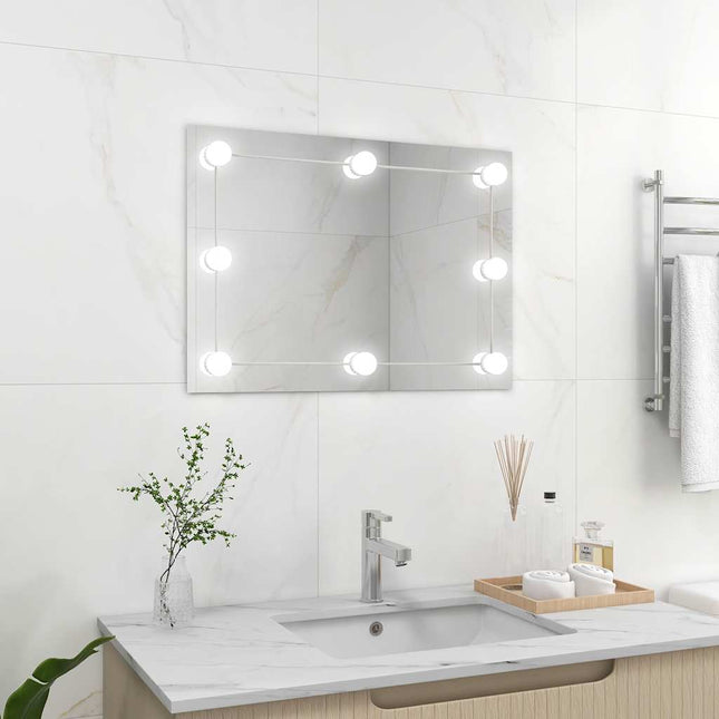 vægspejl uden ramme med LED-lys rektangulær glas