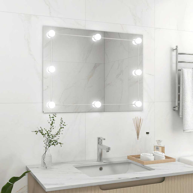 vægspejl uden ramme med LED-lys rektangulær glas