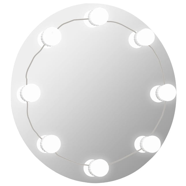 vægspejl uden ramme med LED-lys rundt glas
