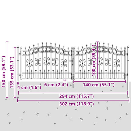 hegnslåge KAMPEN med spydtop sort 302x100 cm stål
