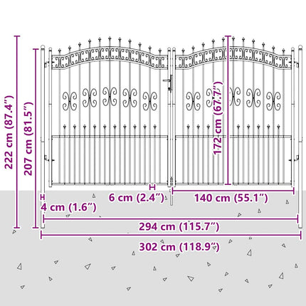 hegnslåge KAMPEN med spydtop sort 302x172 cm stål