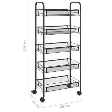 køkkenvogn med 5 hylder 46x26x105 cm jern sort