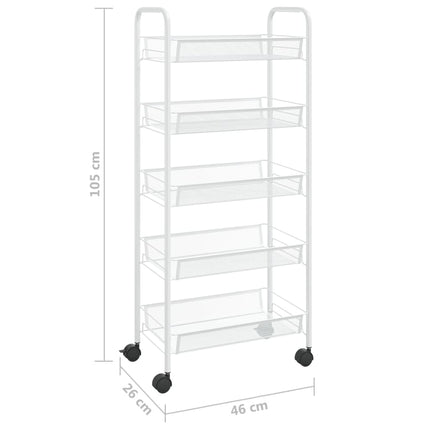 køkkenvogn med 5 hylder 46x26x105 cm jern hvid