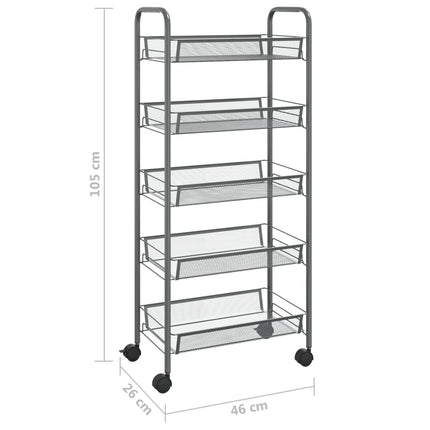 køkkenvogn med 5 hylder 46x26x105 cm jern grå