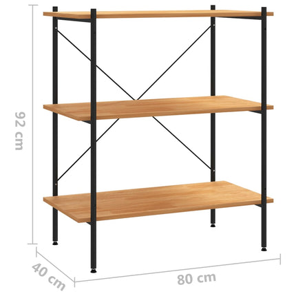 reol med 3 hylder sort og eg 80x40x92 cm