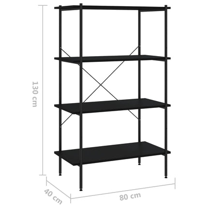 reol med 4 hylder 80x40x130 cm sort