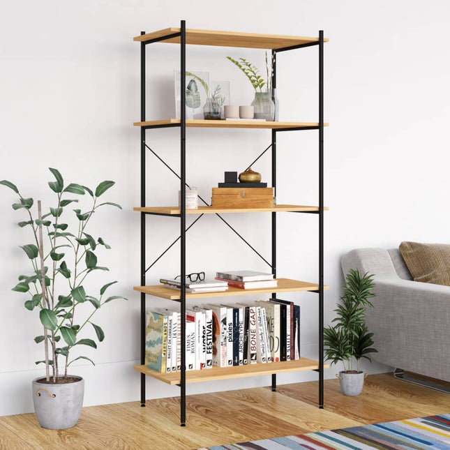 reol med 5 hylder 80x40x163 cm sort og egetræsfarvet