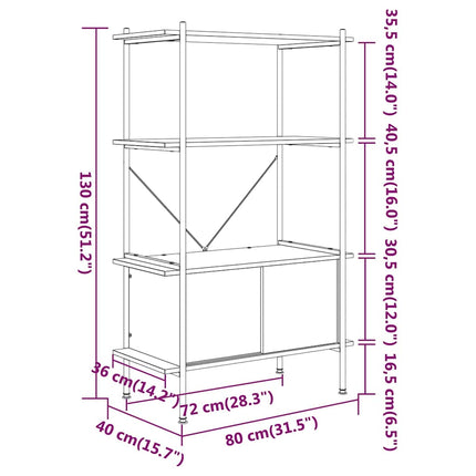 reol med skab 80x40x130 cm 4 niveauer stål og konstrueret træ