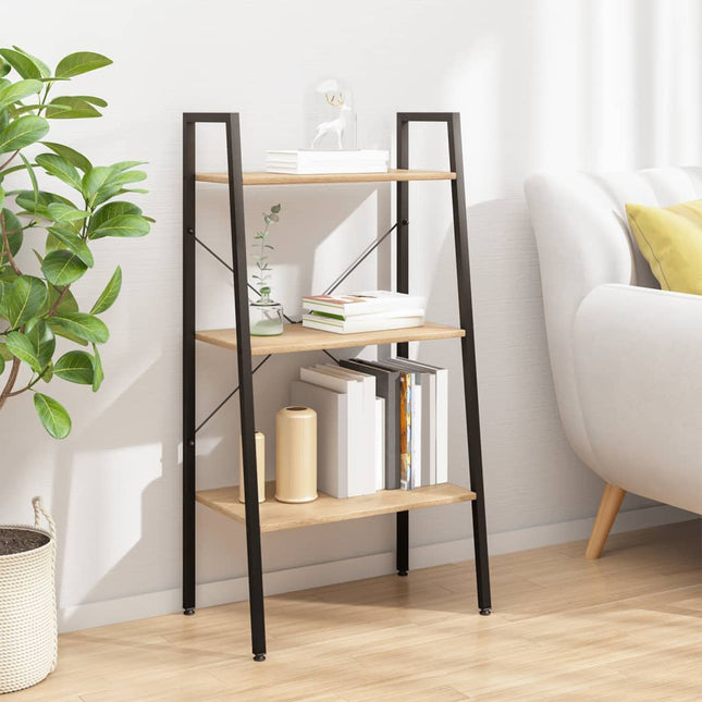stigereol med 3 hylder 56x35x108 cm lysebrun og sort