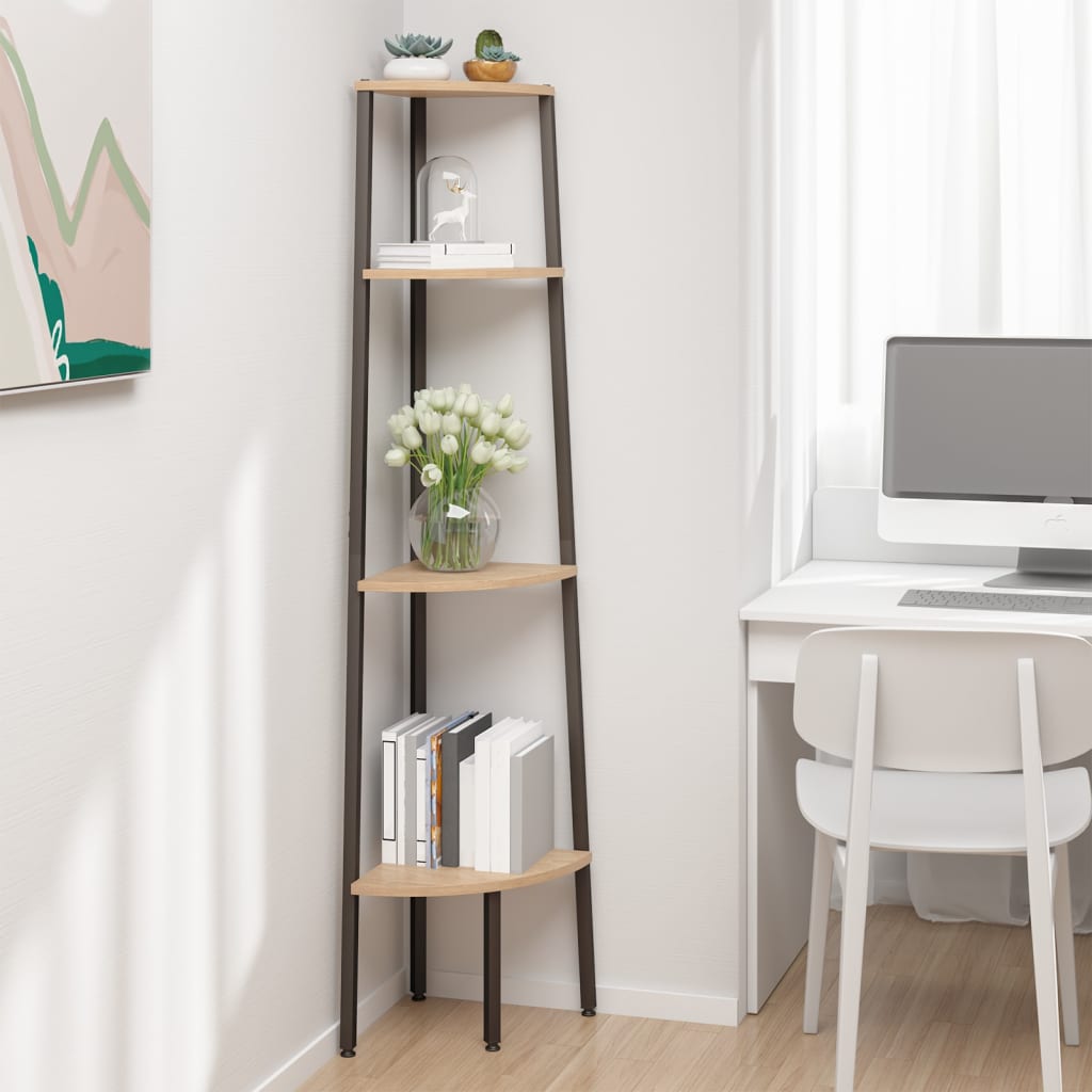 4-lags hjørnehylde lysebrun og sort 45,5x31,5x150 cm