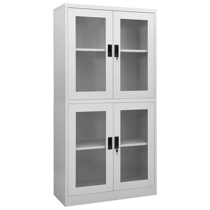 kontorskab 90x40x180 cm stål og hærdet glas lysegrå