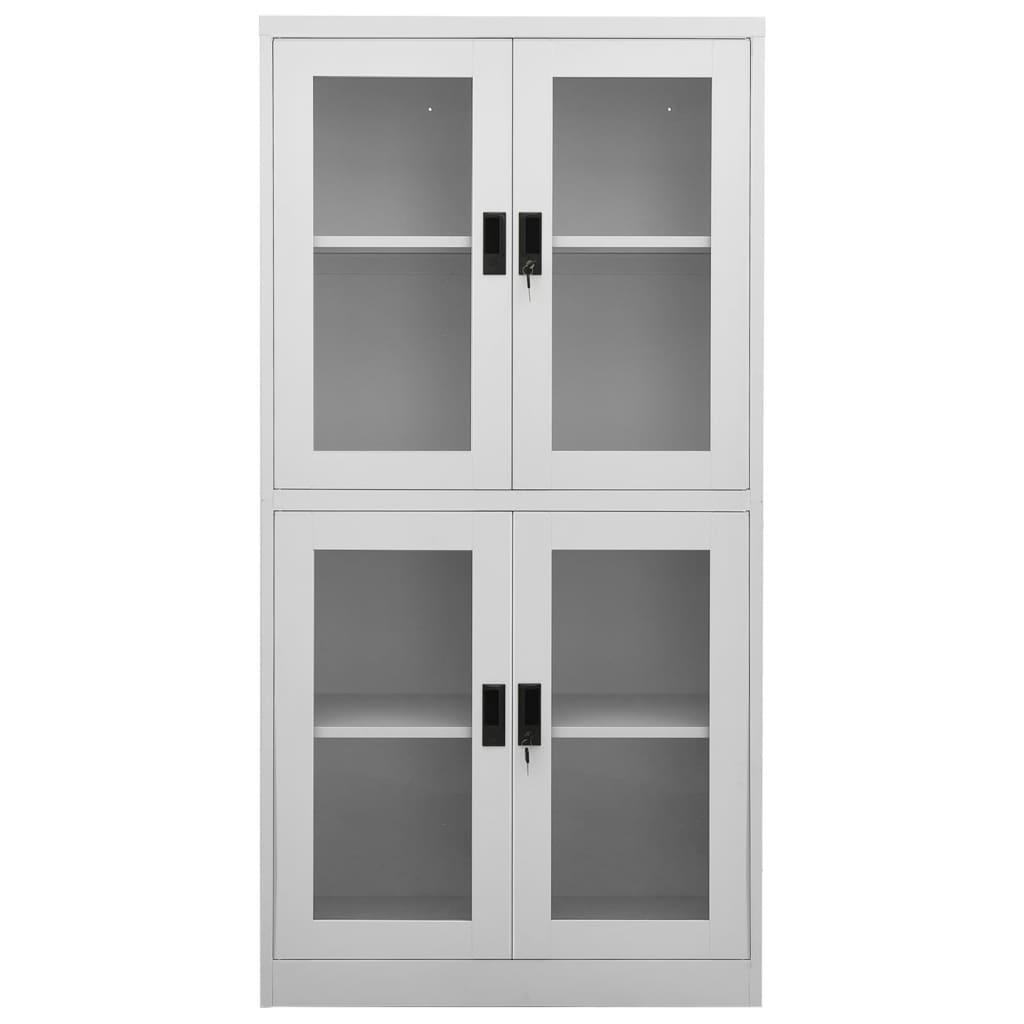 kontorskab 90x40x180 cm stål og hærdet glas lysegrå
