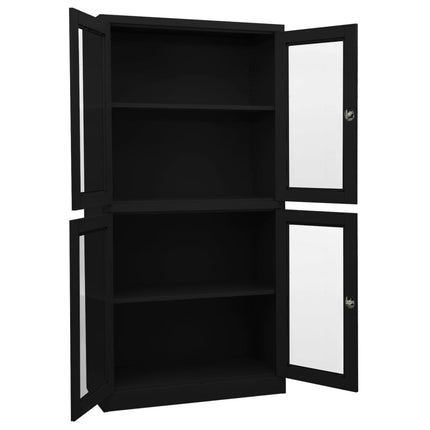 kontorskab 90x40x180 cm stål og hærdet glas sort