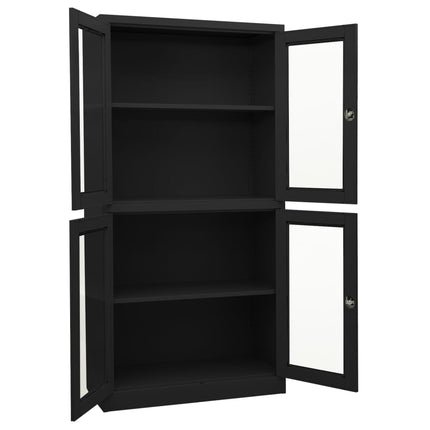 kontorskab 90x40x180 cm stål og hærdet glas antracitgrå