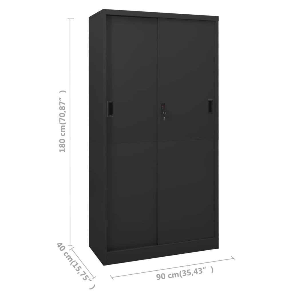 kontorskab med skydelåger 90x40x180 cm stål antracitgrå