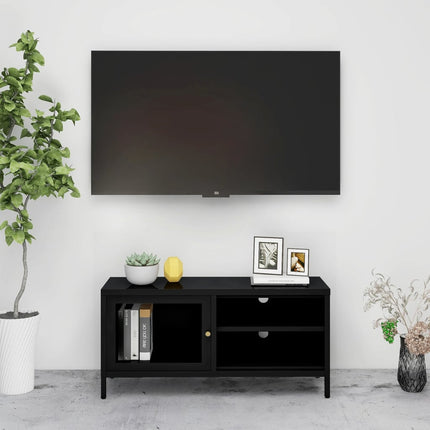 tv-skab 90x30x44 cm stål og glas sort