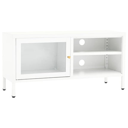 tv-skab 90x30x44 cm stål og glas hvid