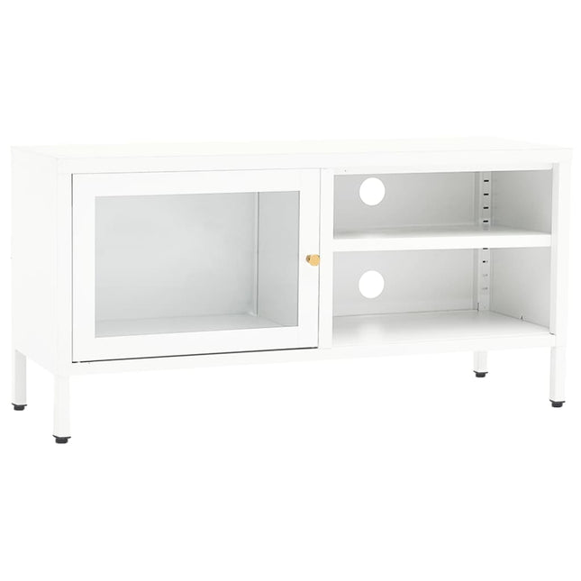tv-skab 90x30x44 cm stål og glas hvid