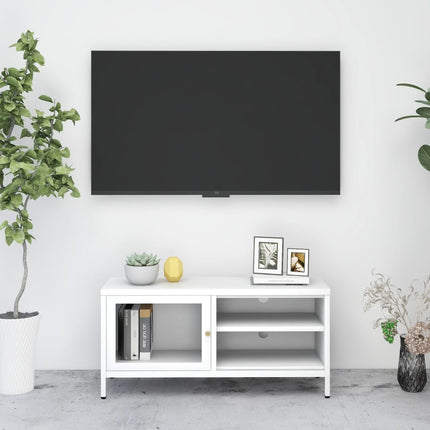 tv-skab 90x30x44 cm stål og glas hvid