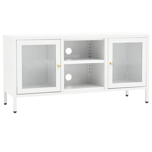 tv-skab 105x35x52 cm stål og glas hvid