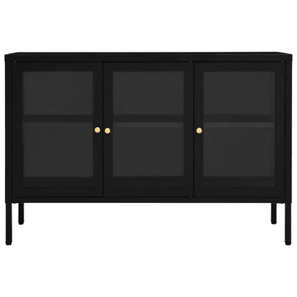 skænk 105x35x70 cm stål og glas sort