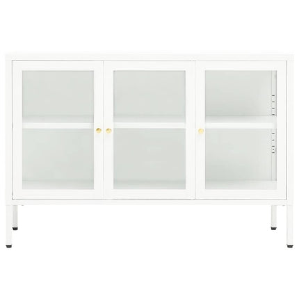 skænk 105x35x70 cm stål og glas hvid