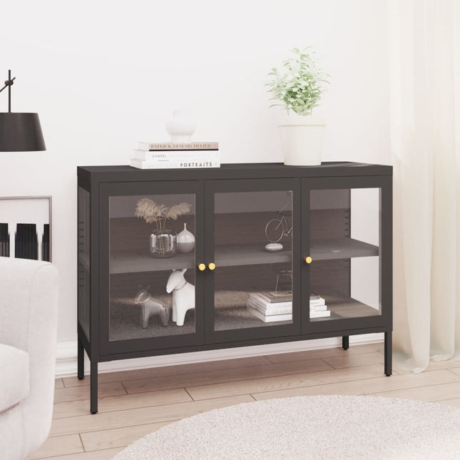 skænk 105x35x70 cm stål og glas antracitgrå