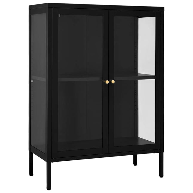 skænk 75x35x105 cm stål og glas sort