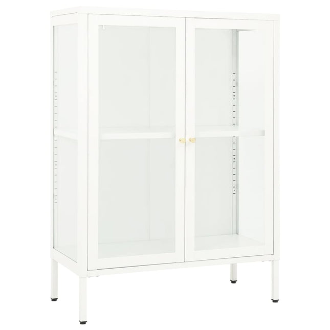 skænk 75x35x105 cm stål og glas hvid