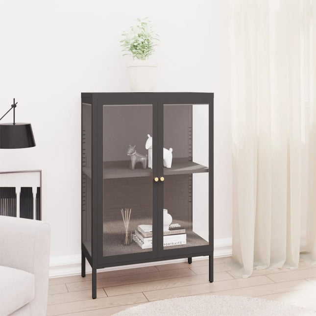 skænk 75x35x105 cm stål og glas antracitgrå