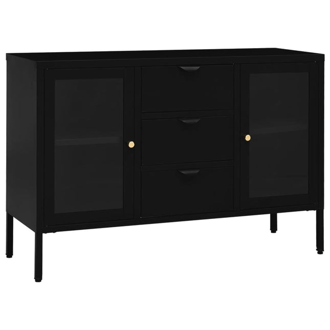 skænk 105x35x70 cm stål og glas sort