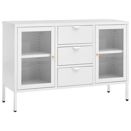skænk 105x35x70 cm stål og glas hvid
