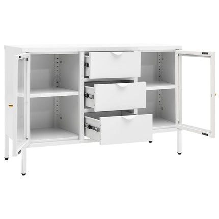 skænk 105x35x70 cm stål og glas hvid