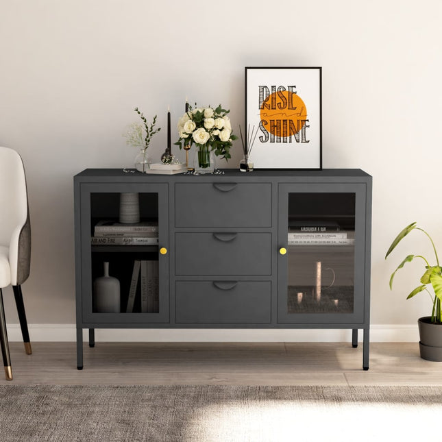skænk 105x35x70 cm stål og glas antracitgrå