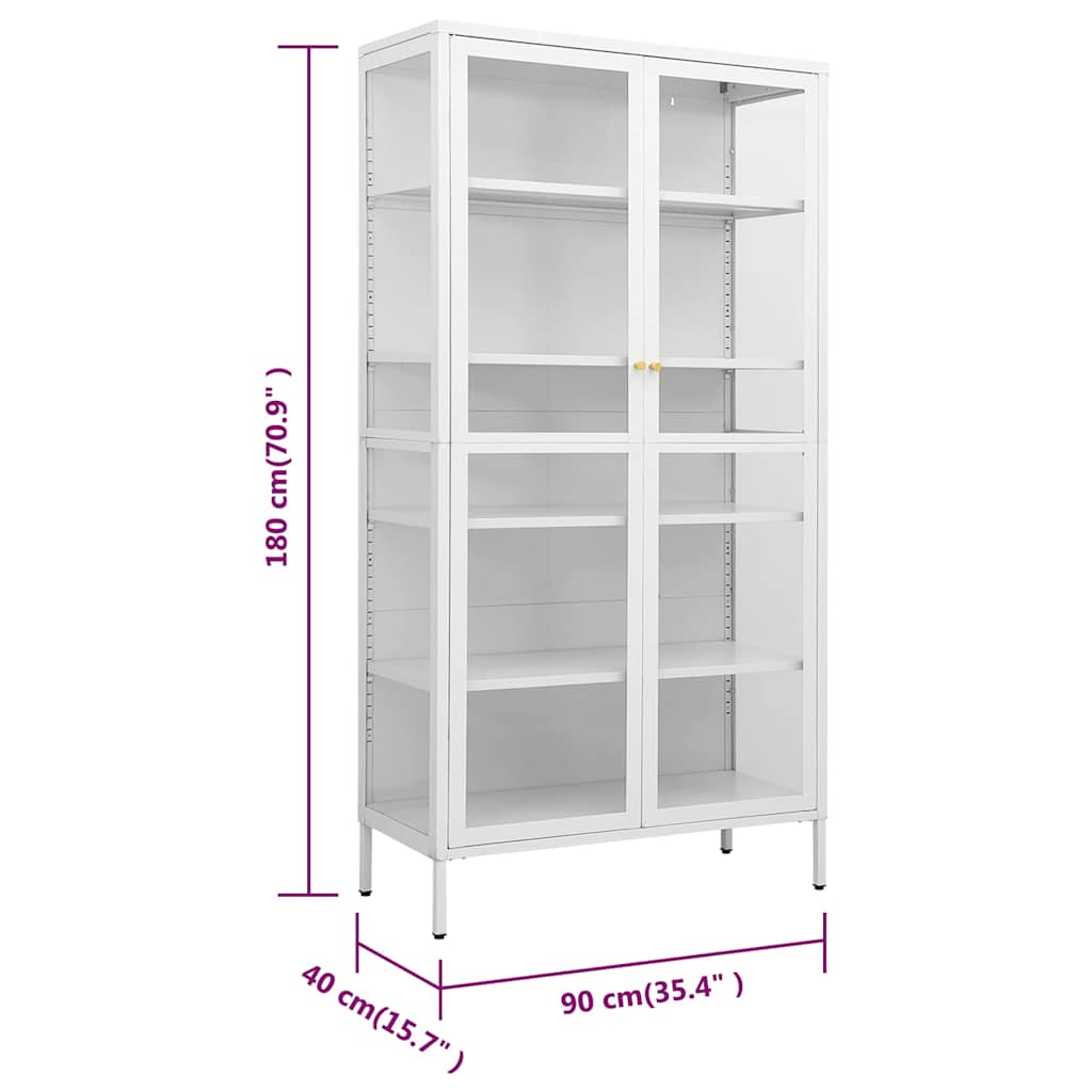 udstillingsskab 90x40x180 cm stål og hærdet glas hvid