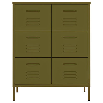 kommode 80x35x101,5 cm stål olivengrøn