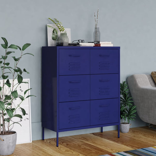 kommode 80x35x101,5 cm stål marineblå