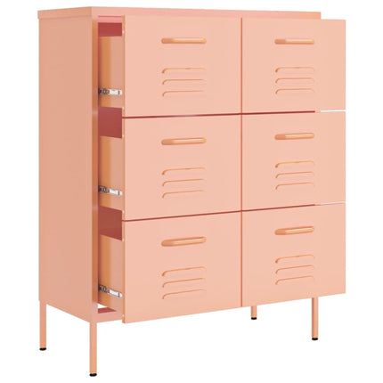 kommode 80x35x101,5 cm stål lyserød