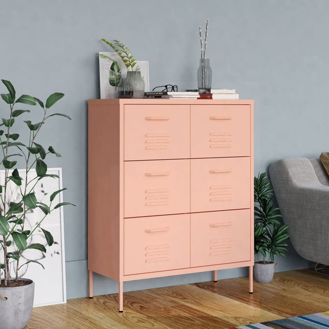 kommode 80x35x101,5 cm stål lyserød