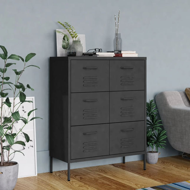 kommode 80x35x101,5 cm stål antracitgrå