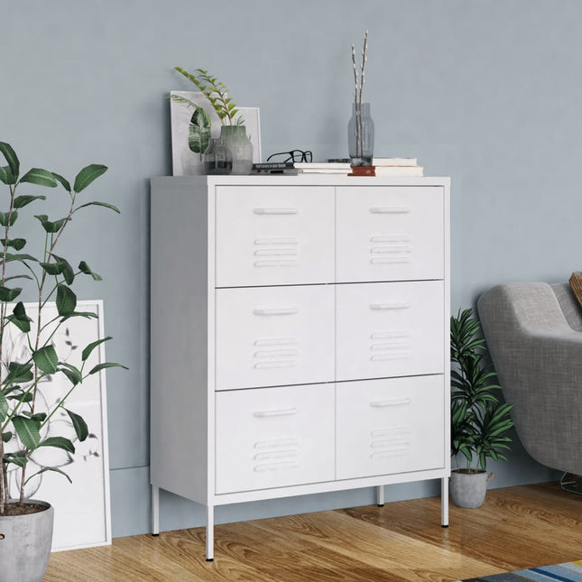 kommode 80x35x101,5 cm stål hvid