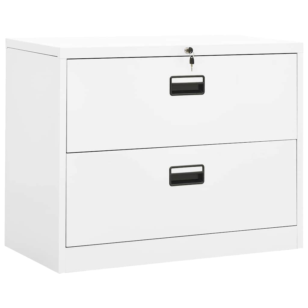 Arkivskab i stål 90 x 46 x 72,5 cm med 2 skuffer og lås - hvid