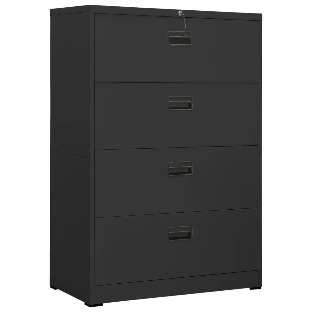 Arkivskab i stål - 90 × 46 × 134 cm, antracitgrå, 4 skuffer med lås