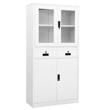 kontorskab 90x40x180 cm stål og hærdet glas hvid