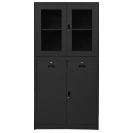 kontorskab 90x40x180 cm stål og hærdet glas antracitgrå