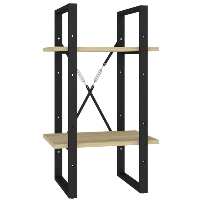bogreol med 2 hylder 40x30x70 cm konstrueret træ sonoma-eg