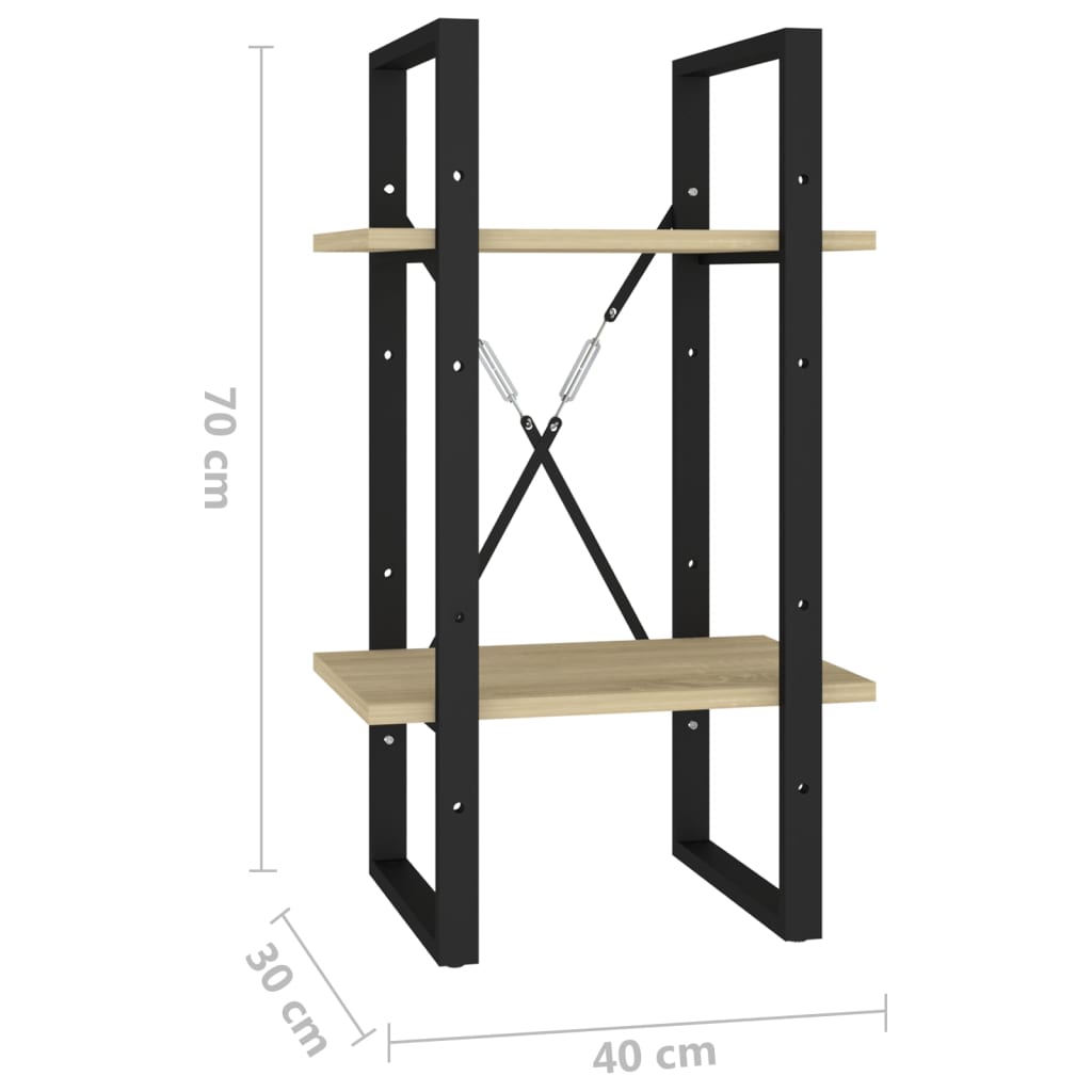 bogreol med 2 hylder 40x30x70 cm konstrueret træ sonoma-eg