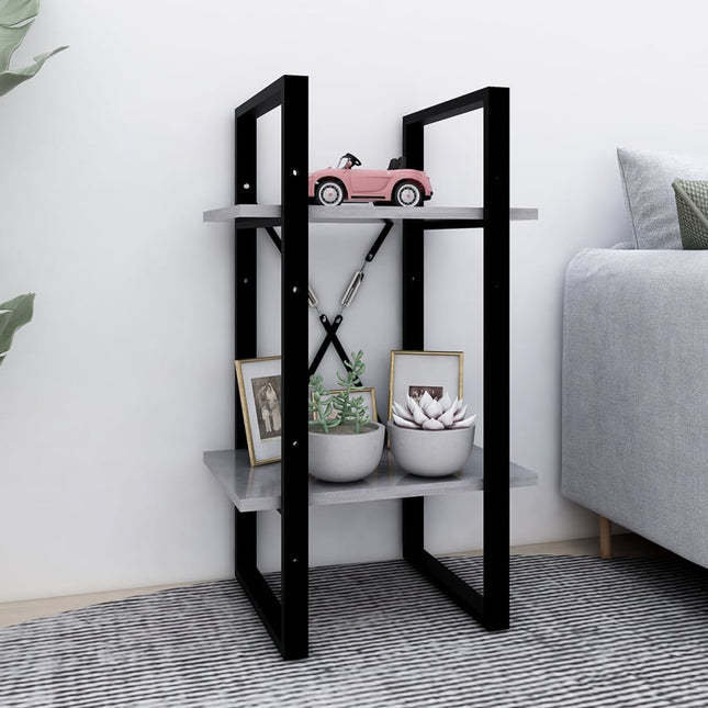 bogreol med 2 hylder 40x30x70 cm konstrueret træ betongrå