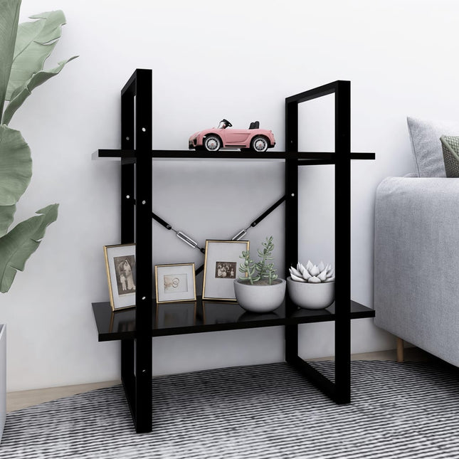 bogreol med 2 hylder 60x30x70 cm konstrueret træ sort