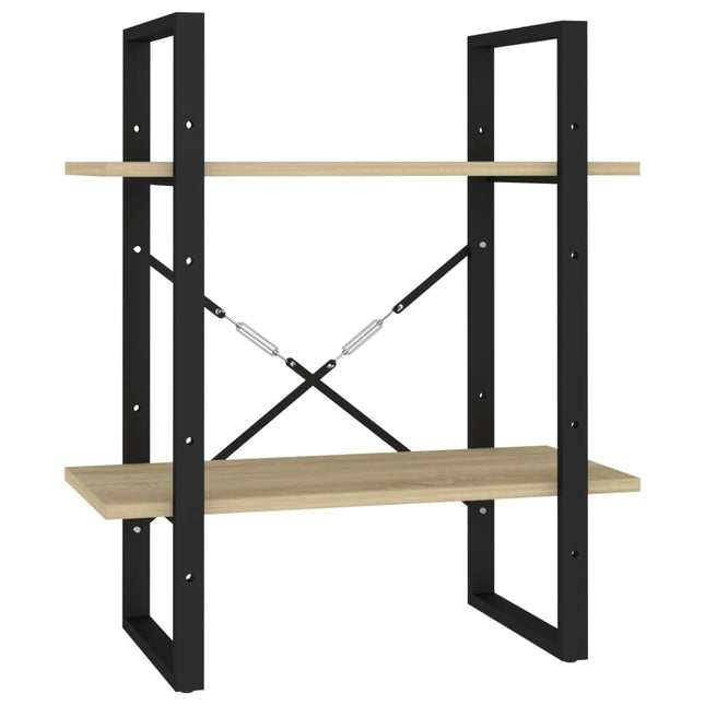 bogreol med 2 hylder 60x30x70 cm konstrueret træ sonoma-eg